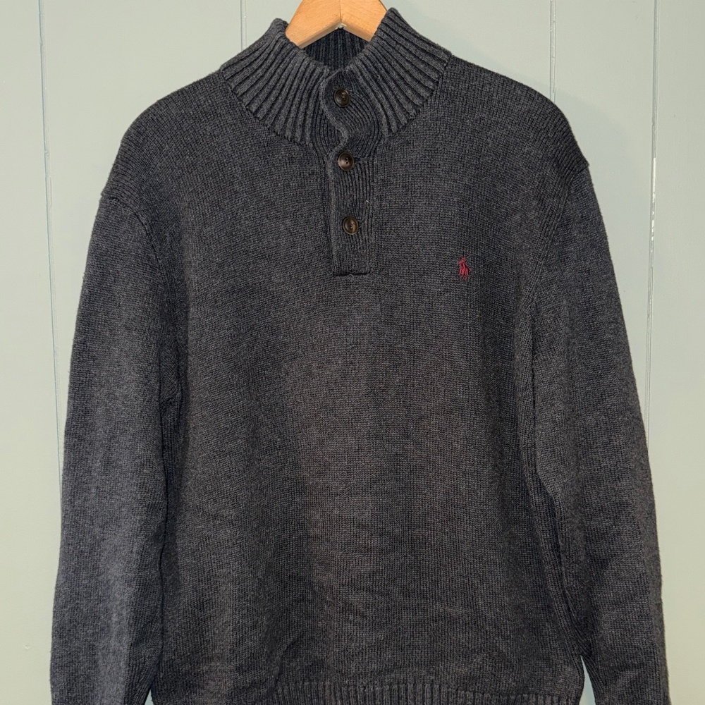 Men’s Polo Ralph Lauren Grey Ribbed Collar Sweater